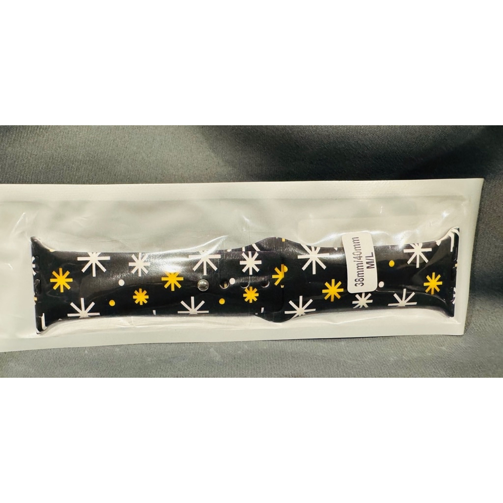 Watch Band, Size 38/42 (M/L), in Festive Black & Gold NEW